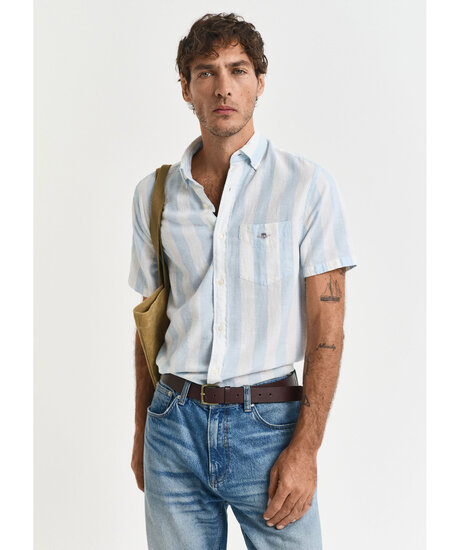 Product Image for cot linen stripe ss shirt
