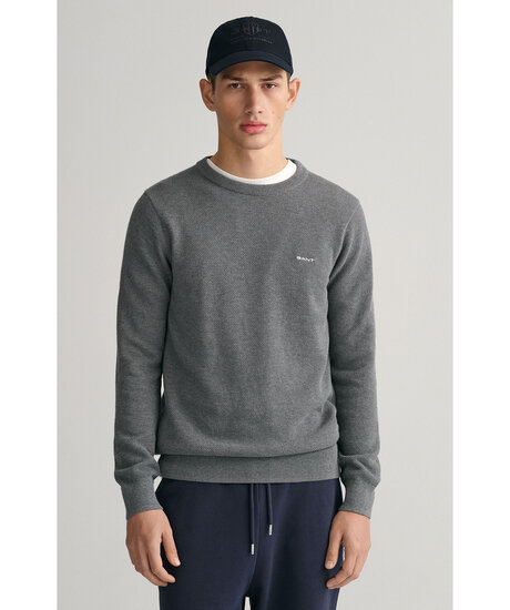 Cotton pique c-neck | Man - Varumärken - Gant - Tröjor - Stickade tröjor | ModeLejon