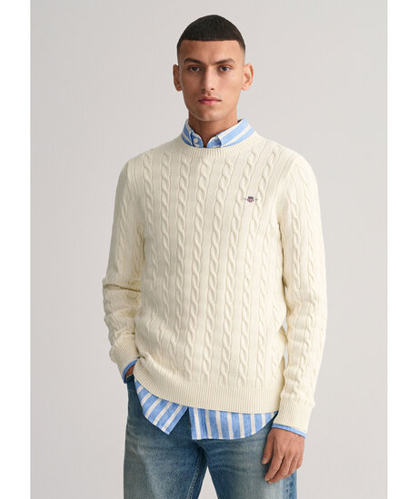 Cotton cable c-neck | Man - Varumärken - Gant - Tröjor - Stickade tröjor | ModeLejon