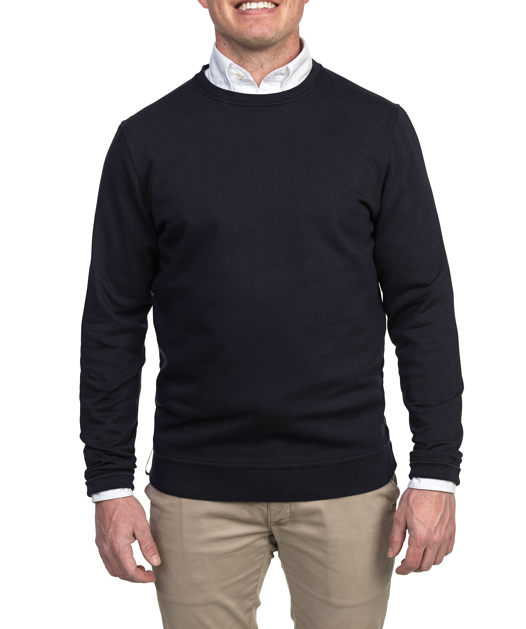 blue round neck sweater
