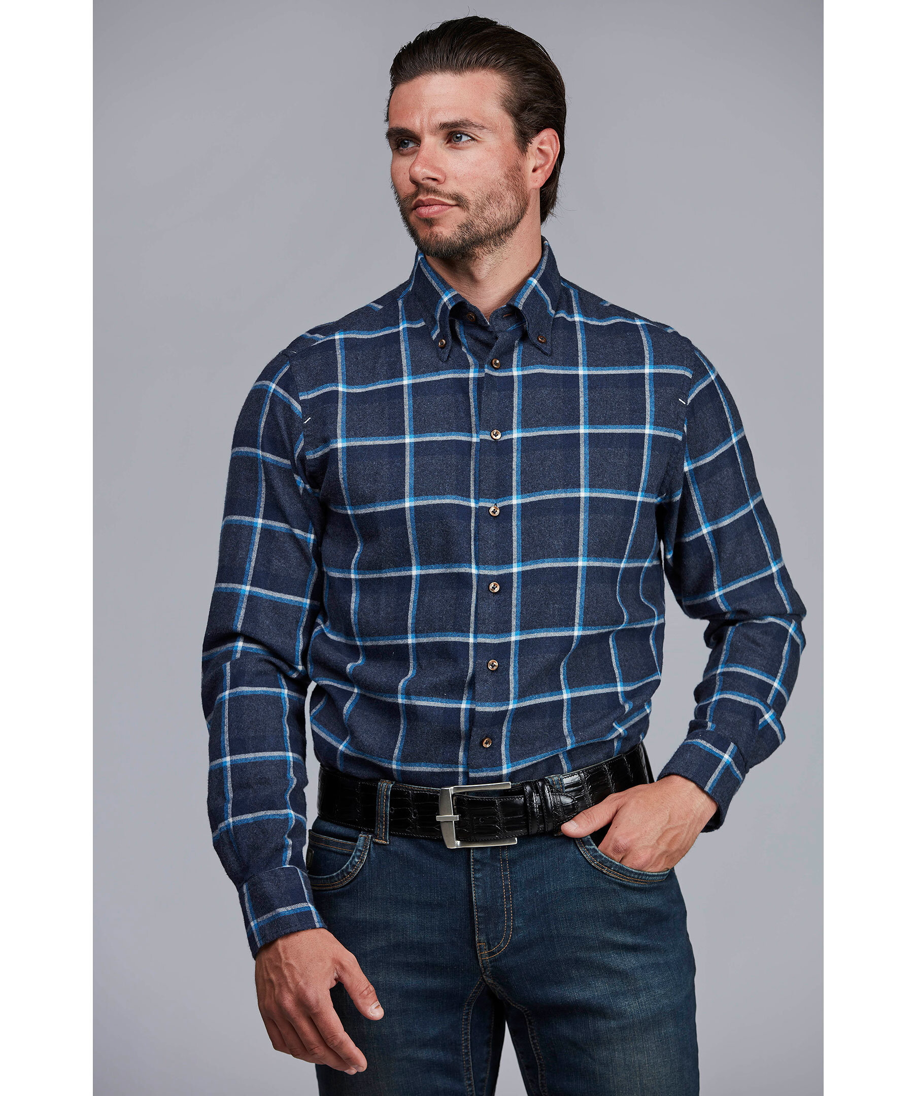 Handla Melton Flannel Check, Navy hos Johnells.se 1127548