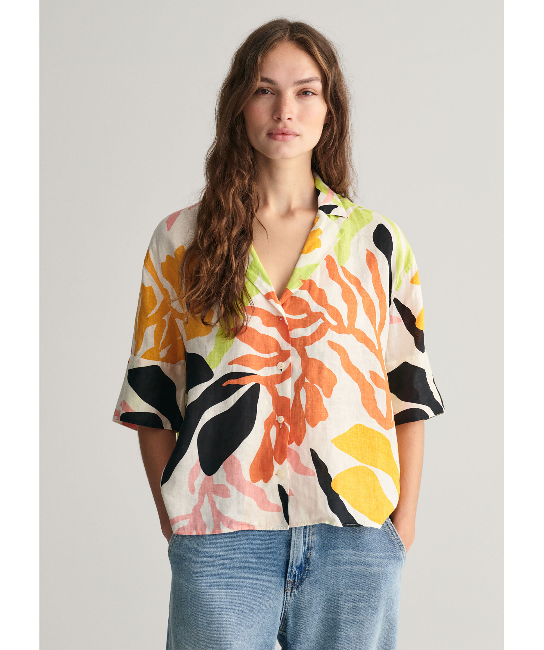 Palm Print SS Linen Shirt 1