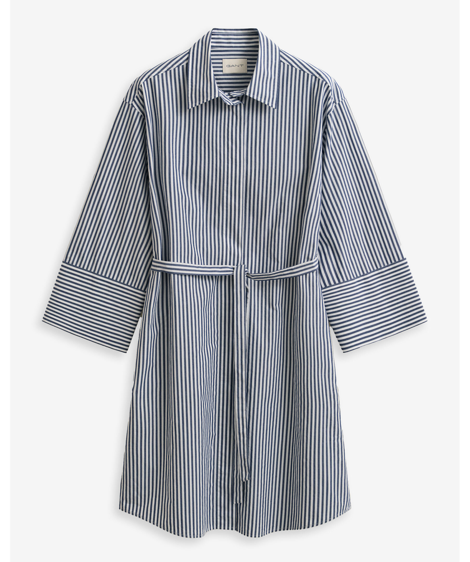 Stripe Poplin Belted Dres