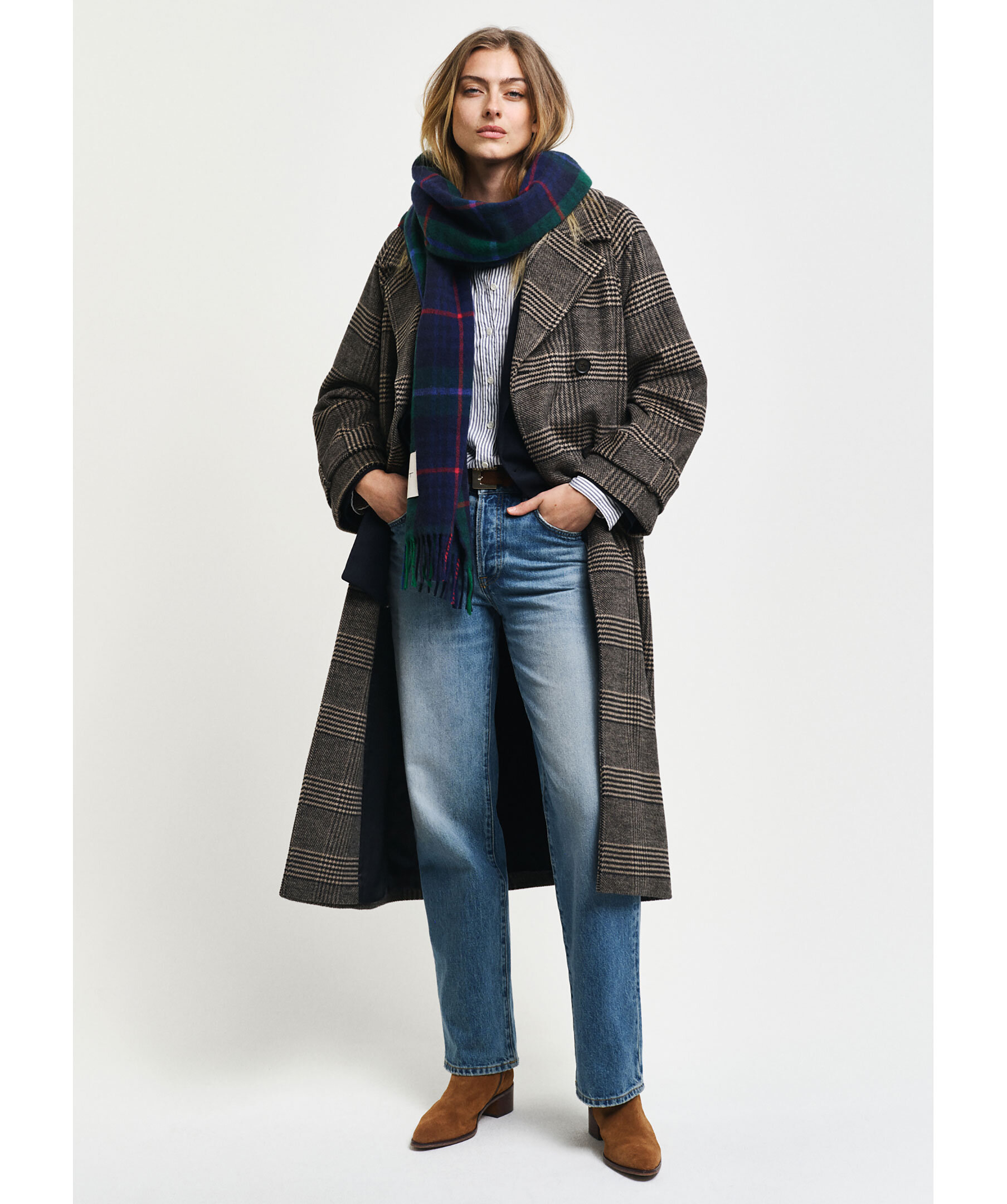 Checked wool trench coat