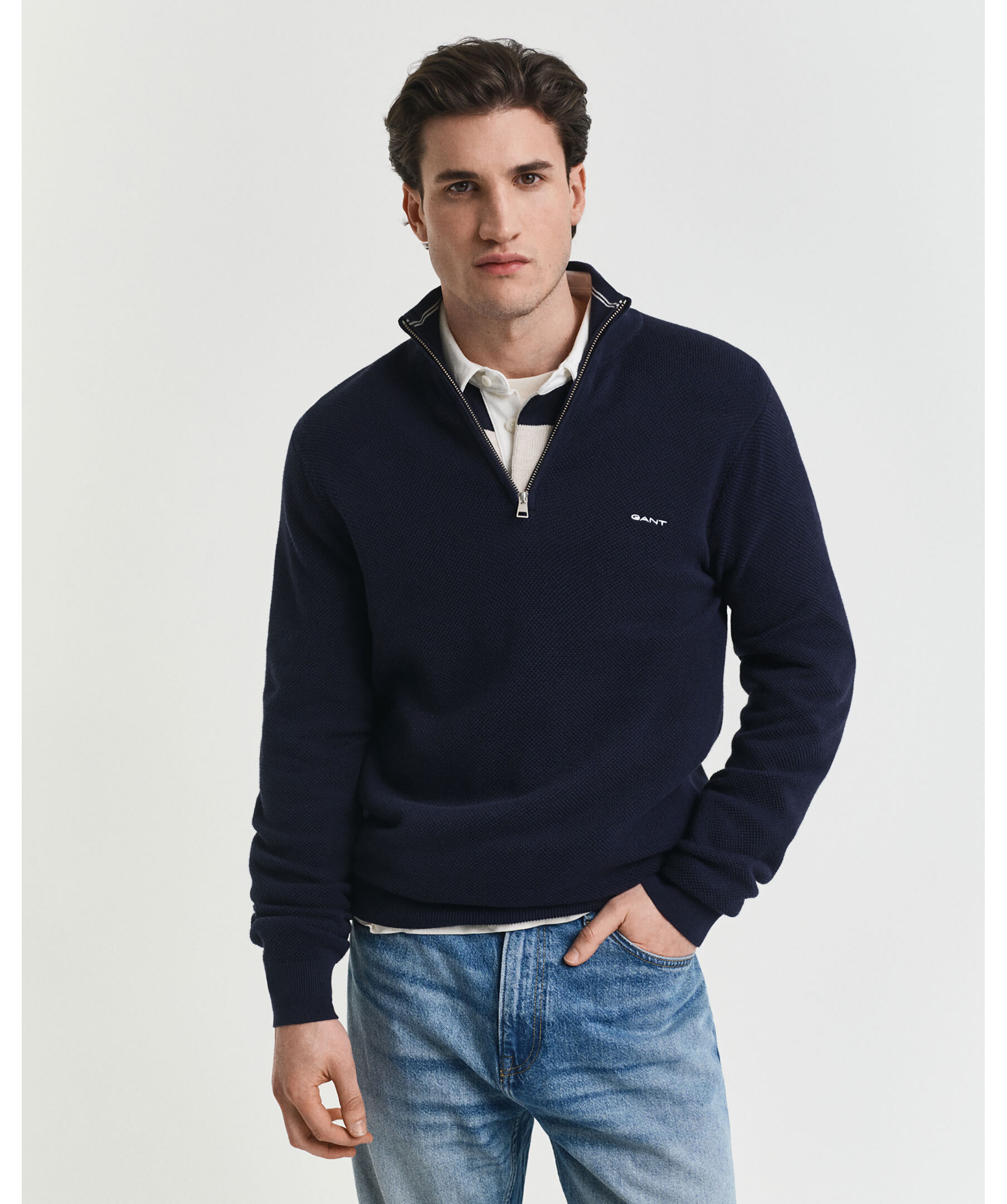 Cotton pique half zip