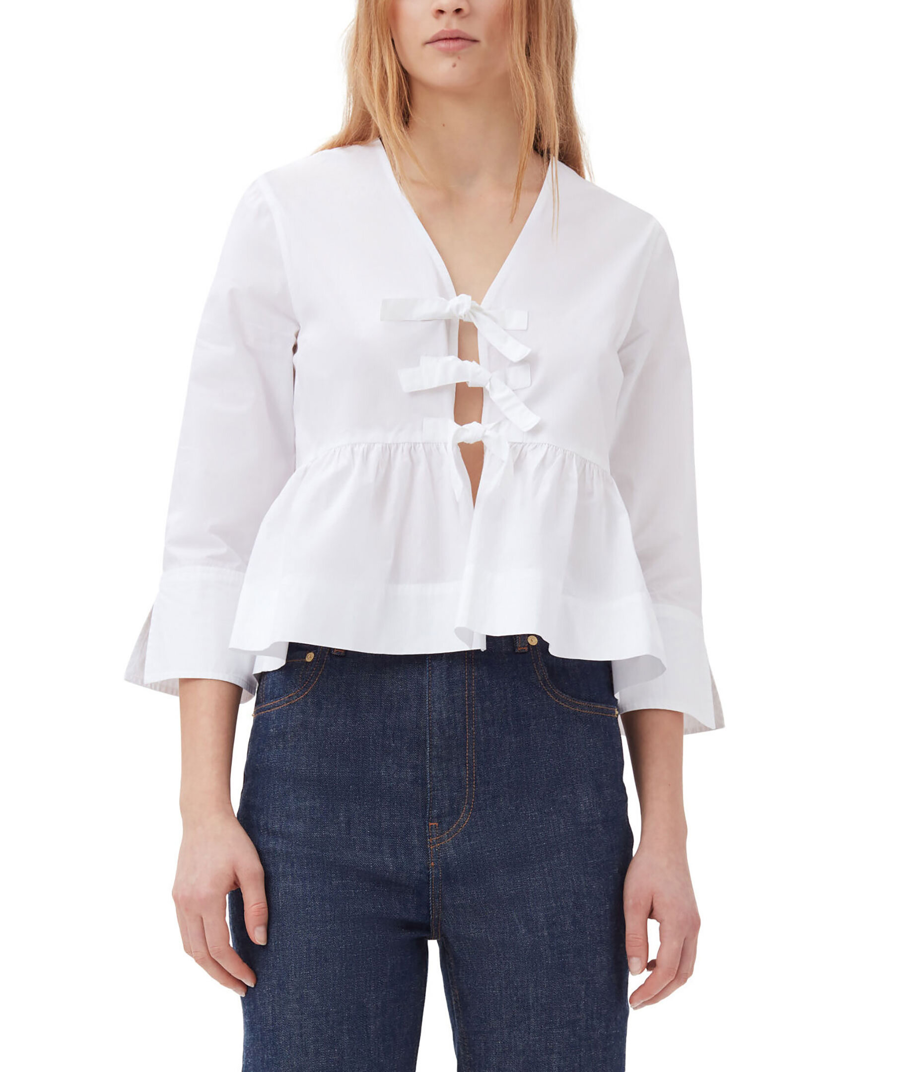Cotton Poplin Tie Blouse 3