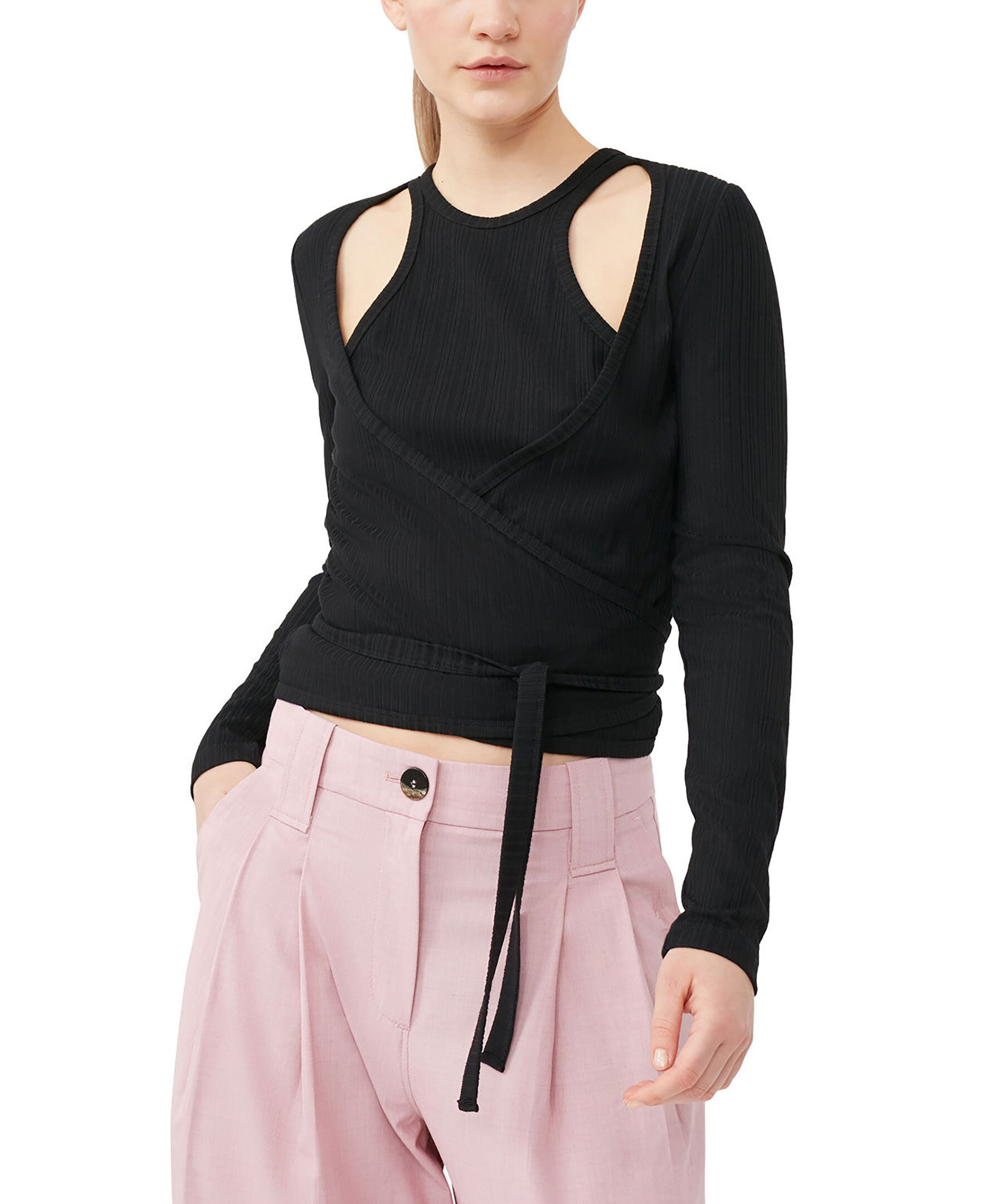 Ganni Rib Jersey Wrap Top - Black – Sloane Boutique